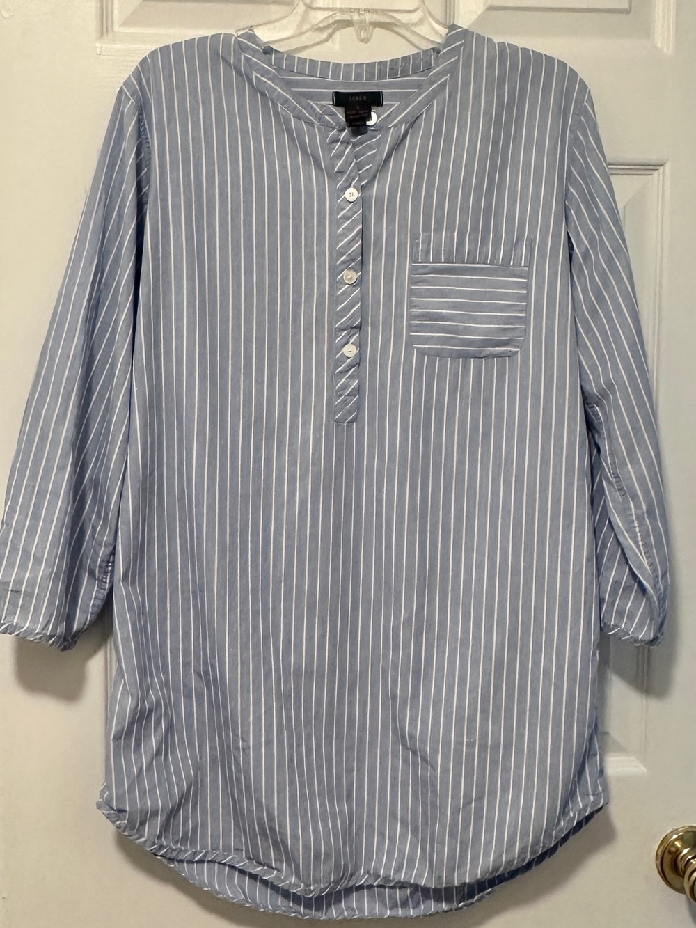 J.Crew Long Sleeve Night Dress Sleep Blue White Stripe Small 100% Cotton